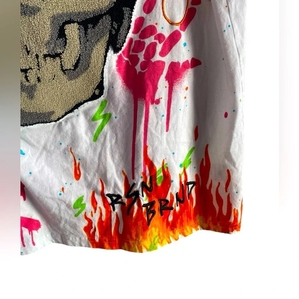 🌟  REASON skull shirt white multi color trip men’s Sz L Skeleton top resort - Picture 7 of 12